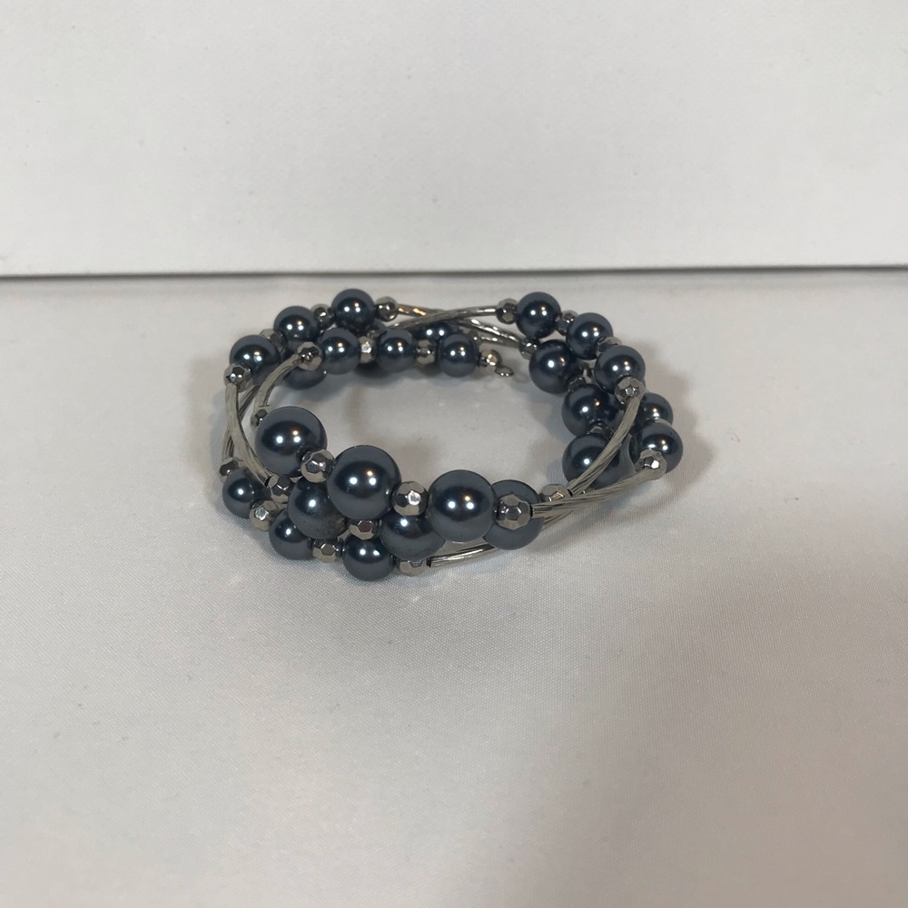 Simulated Gray Pearls Stackable Wrap Bracelets Fo… - image 2